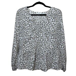 Nine West Leopard Print V Neck Ling Sleeve Peplum Top Size M